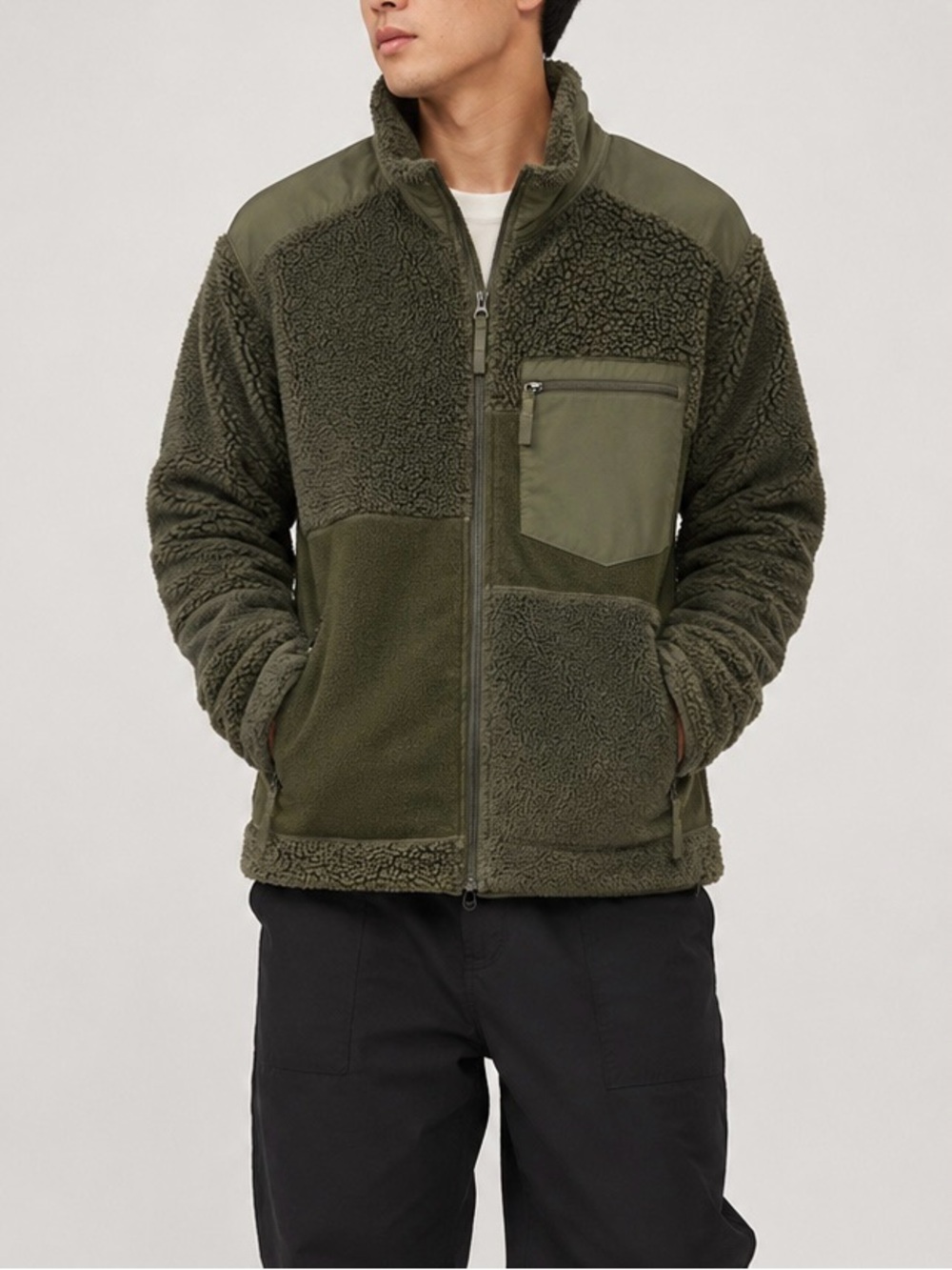 Engineered Garments Men's Olive Performance Sherpa Zip Jacket